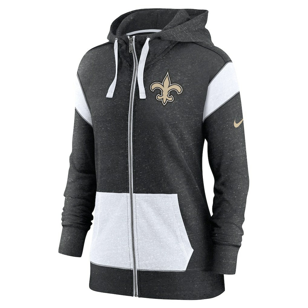 Nike New Orleans Saints Women's Plus Size Monaco Full-Zip Lightweight Hoodie Heather Black/White