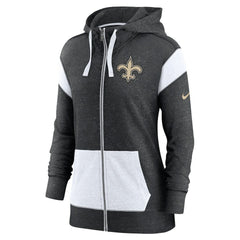 Nike New Orleans Saints Women's Plus Size Monaco Full-Zip Lightweight Hoodie Heather Black/White