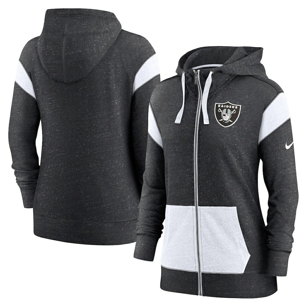 Nike Las Vegas Raiders Women's Plus Size Monaco Full-Zip Lightweight Hoodie Heather Black/White