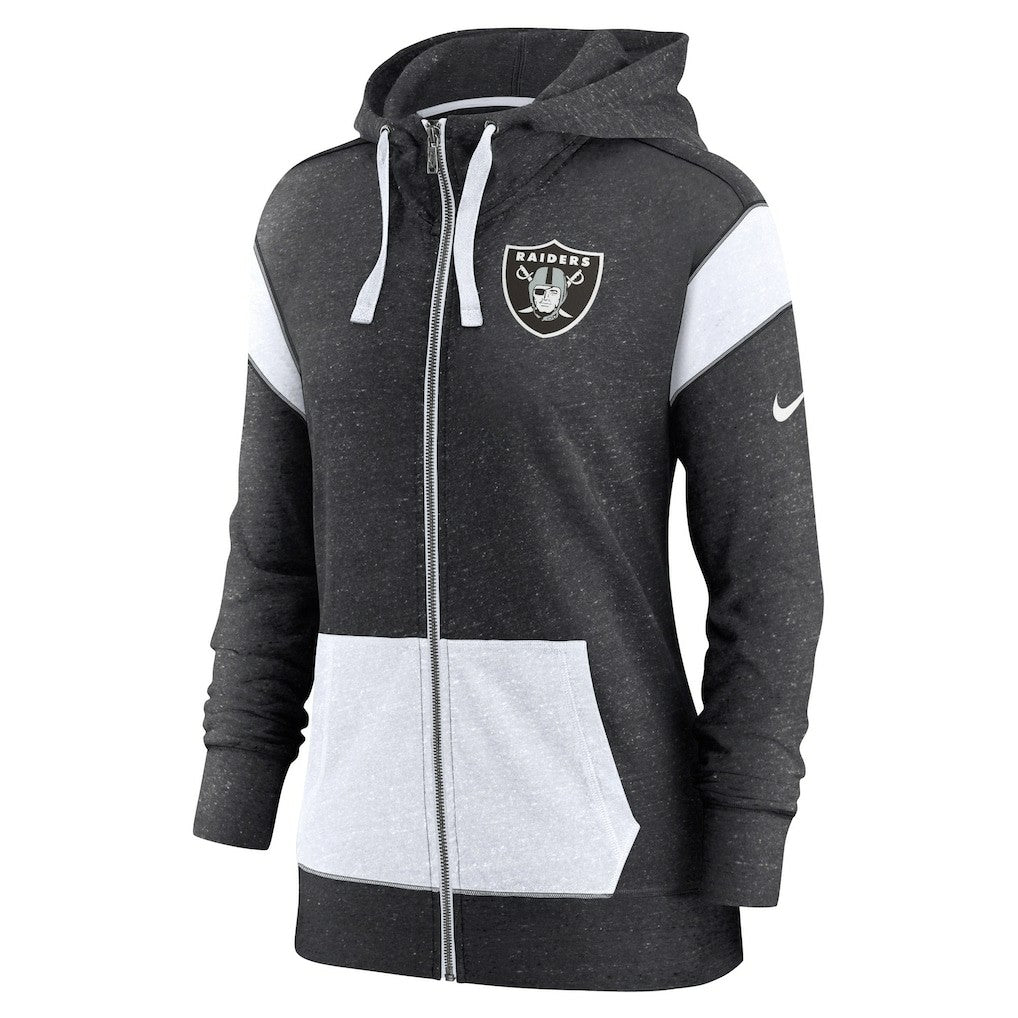 Nike Las Vegas Raiders Women's Plus Size Monaco Full-Zip Lightweight Hoodie Heather Black/White