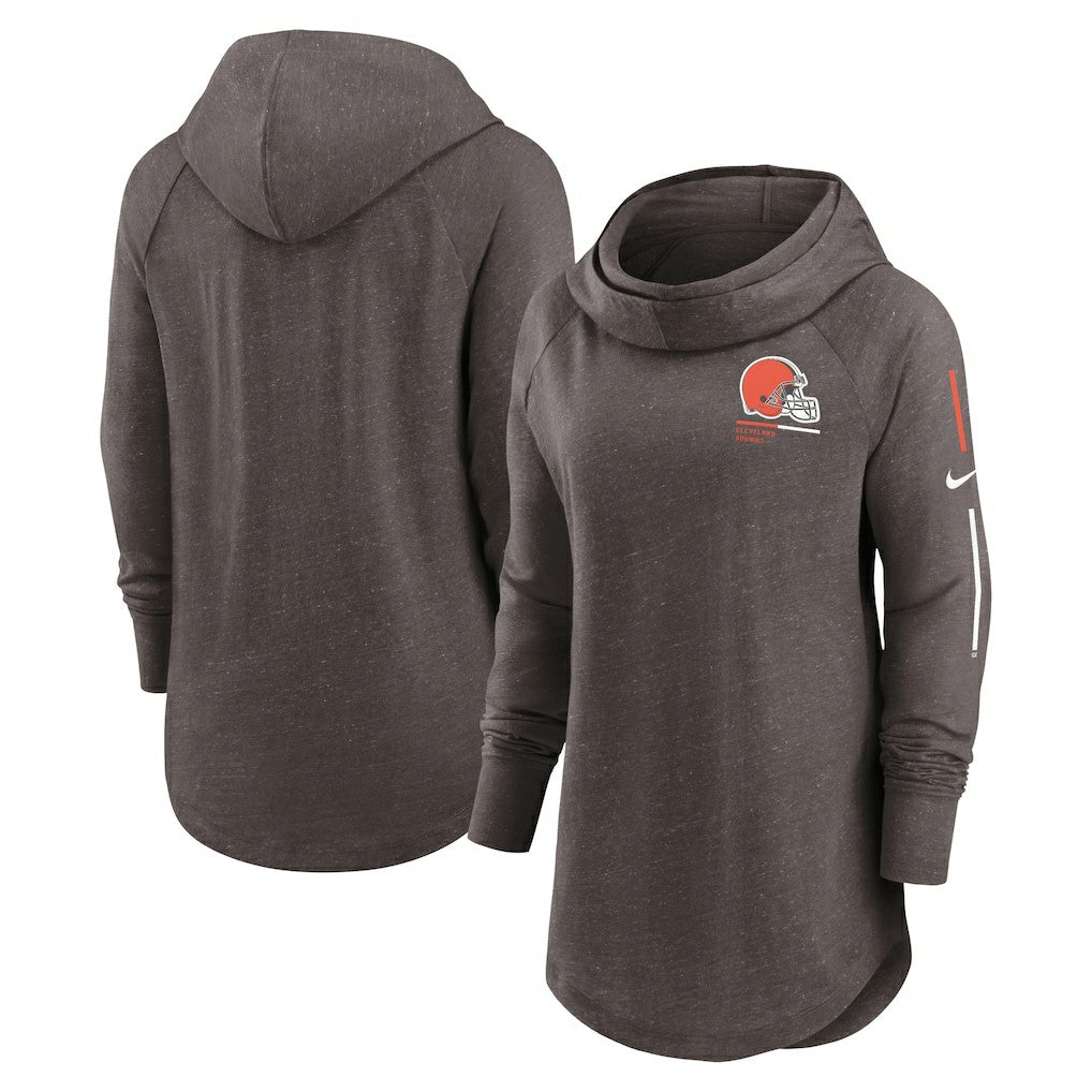 Nike Cleveland Browns Women's Minimal Statement Lightweight Raglan Funnel Neck Pullover Hoodie Brown