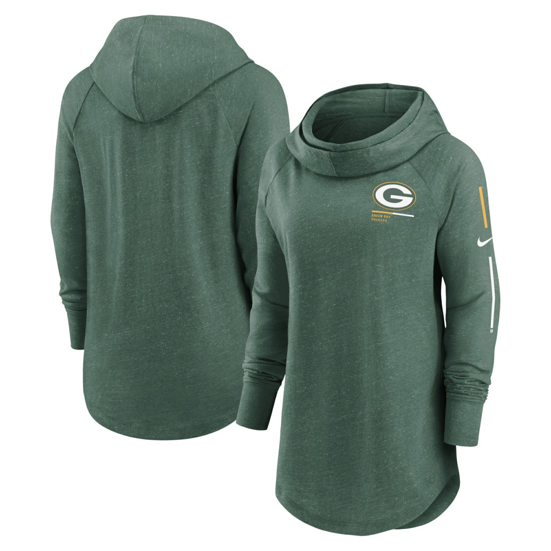 Nike Green Bay Packers Women's Minimal Statement Lightweight Raglan Funnel Neck Pullover Hoodie Heather Green