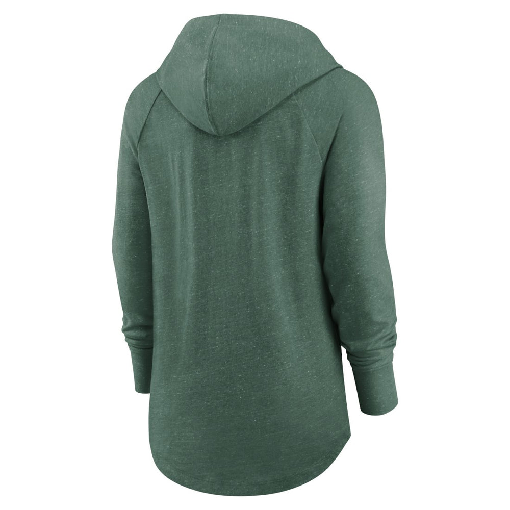 Nike Green Bay Packers Women's Minimal Statement Lightweight Raglan Funnel Neck Pullover Hoodie Heather Green