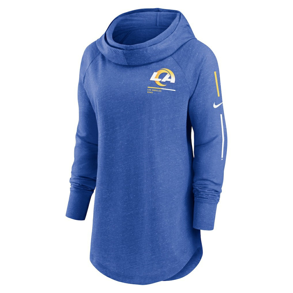 Nike Los Angeles Rams Women's Minimal Statement Lightweight Raglan Funnel Neck Pullover Hoodie Royal