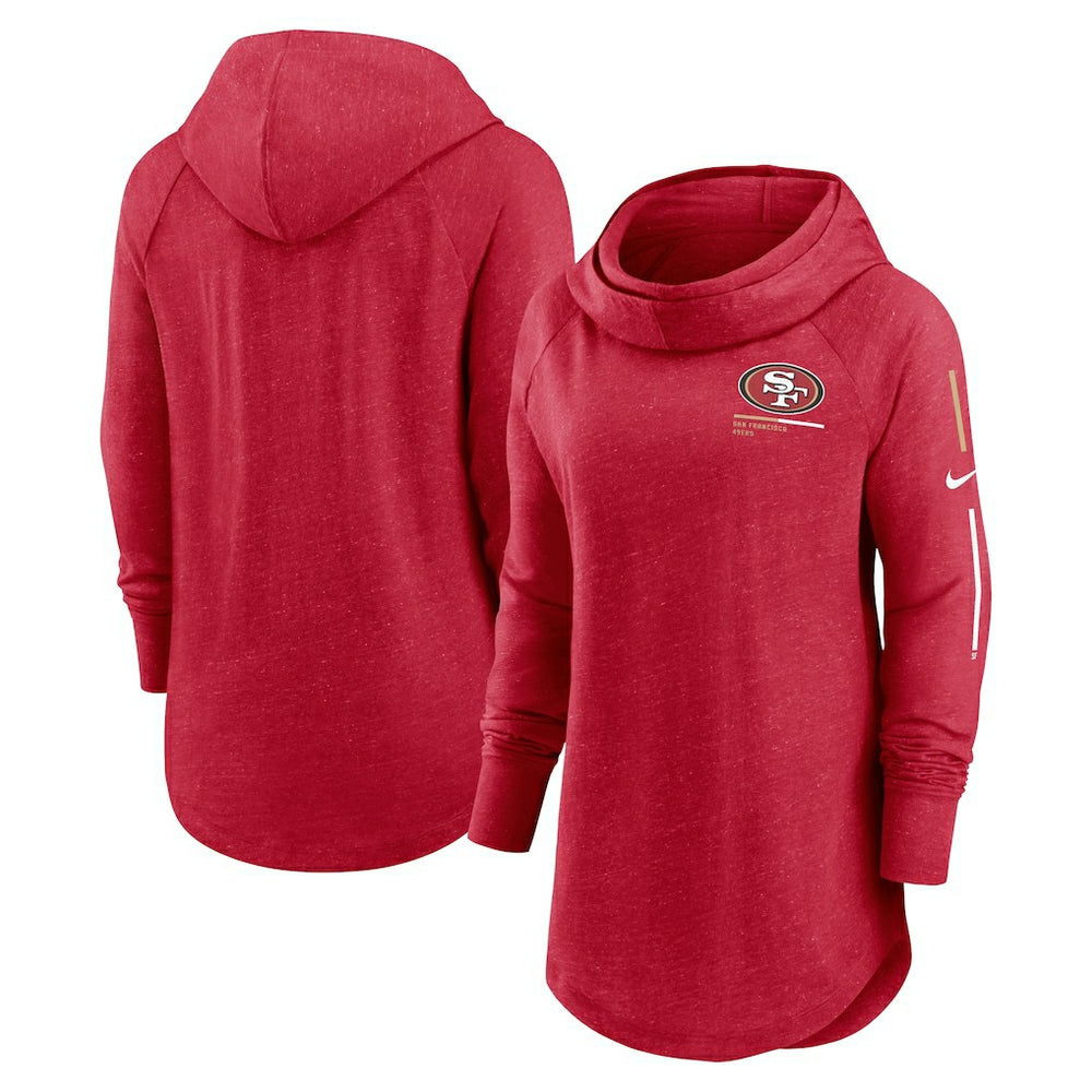 Nike San Francisco 49ers Women's Minimal Statement Lightweight Raglan Funnel Neck Pullover Hoodie Scarlet
