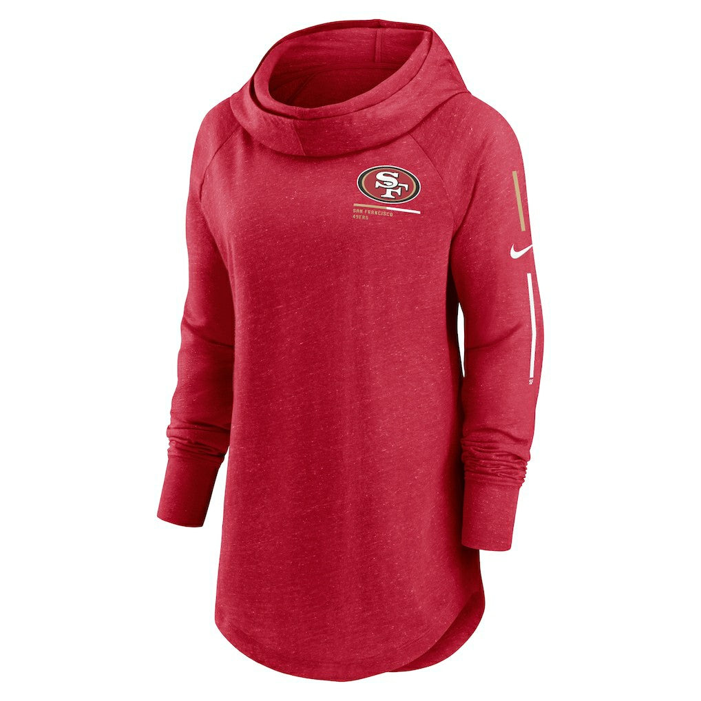 Nike San Francisco 49ers Women's Minimal Statement Lightweight Raglan Funnel Neck Pullover Hoodie Scarlet