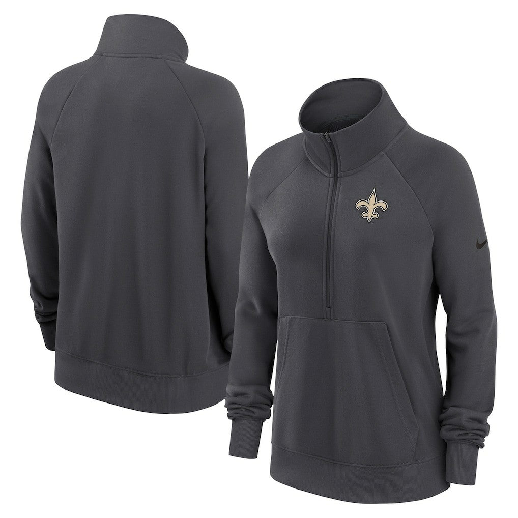 Nike New Orleans Saints Women's Premium Raglan Performance Half-Zip Sweatshirt Charcoal