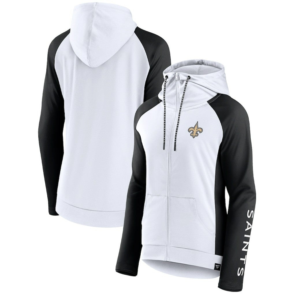 Fanatics New Orleans Saints Women's End Around Lightweight Raglan Full-Zip Hoodie Jacket White/Black