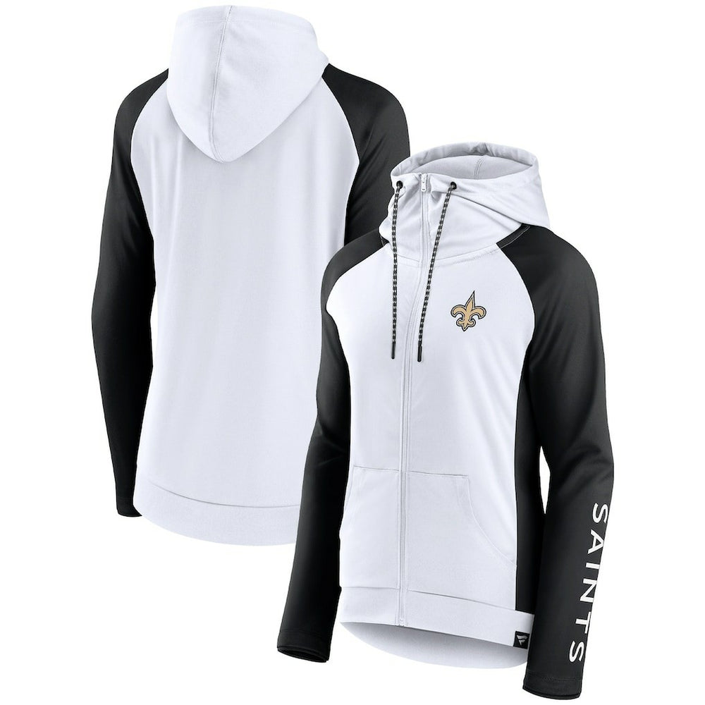 Fanatics New Orleans Saints Women's End Around Lightweight Raglan Full-Zip Hoodie Jacket White/Black