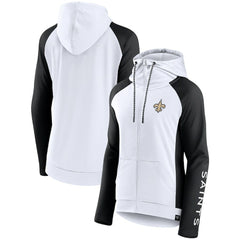 Fanatics New Orleans Saints Women's End Around Lightweight Raglan Full-Zip Hoodie Jacket White/Black