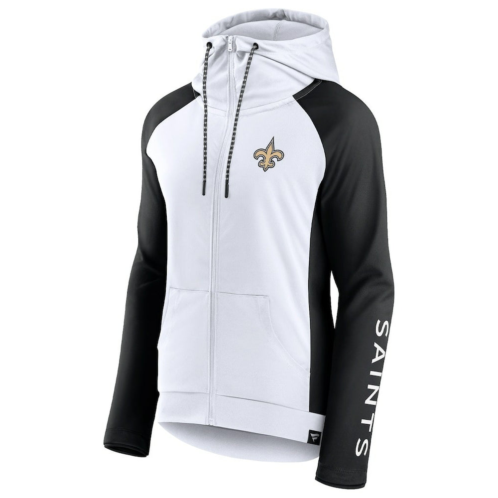 Fanatics New Orleans Saints Women's End Around Lightweight Raglan Full-Zip Hoodie Jacket White/Black