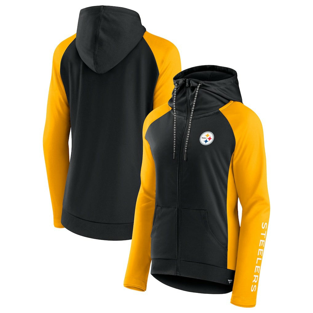 Fanatics Pittsburgh Steelers Women's End Around Lightweight Raglan Full-Zip Hoodie Jacket Black/Gold