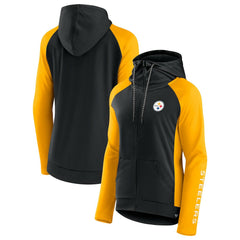 Fanatics Pittsburgh Steelers Women's End Around Lightweight Raglan Full-Zip Hoodie Jacket Black/Gold