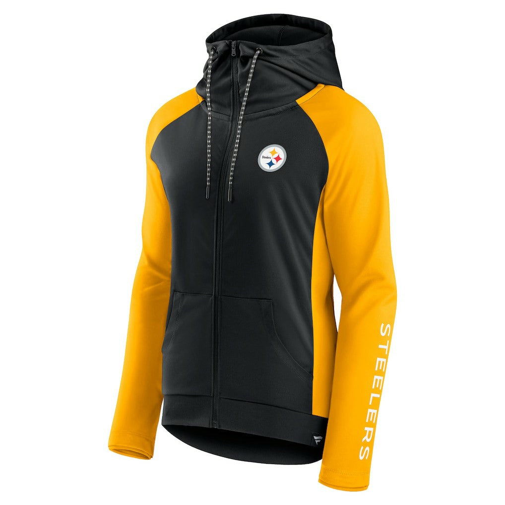 Fanatics Pittsburgh Steelers Women's End Around Lightweight Raglan Full-Zip Hoodie Jacket Black/Gold
