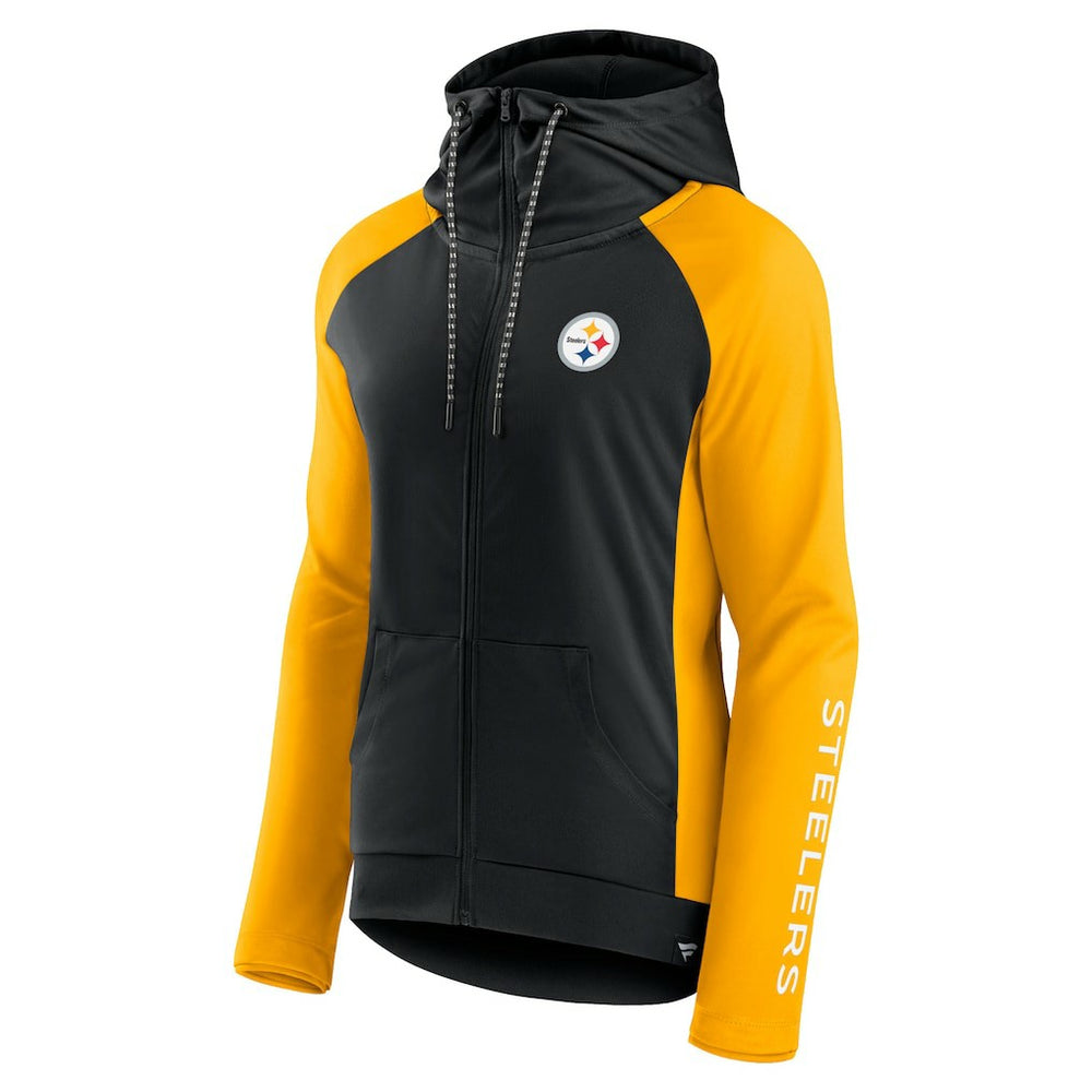 Fanatics Pittsburgh Steelers Women's End Around Lightweight Raglan Full-Zip Hoodie Jacket Black/Gold
