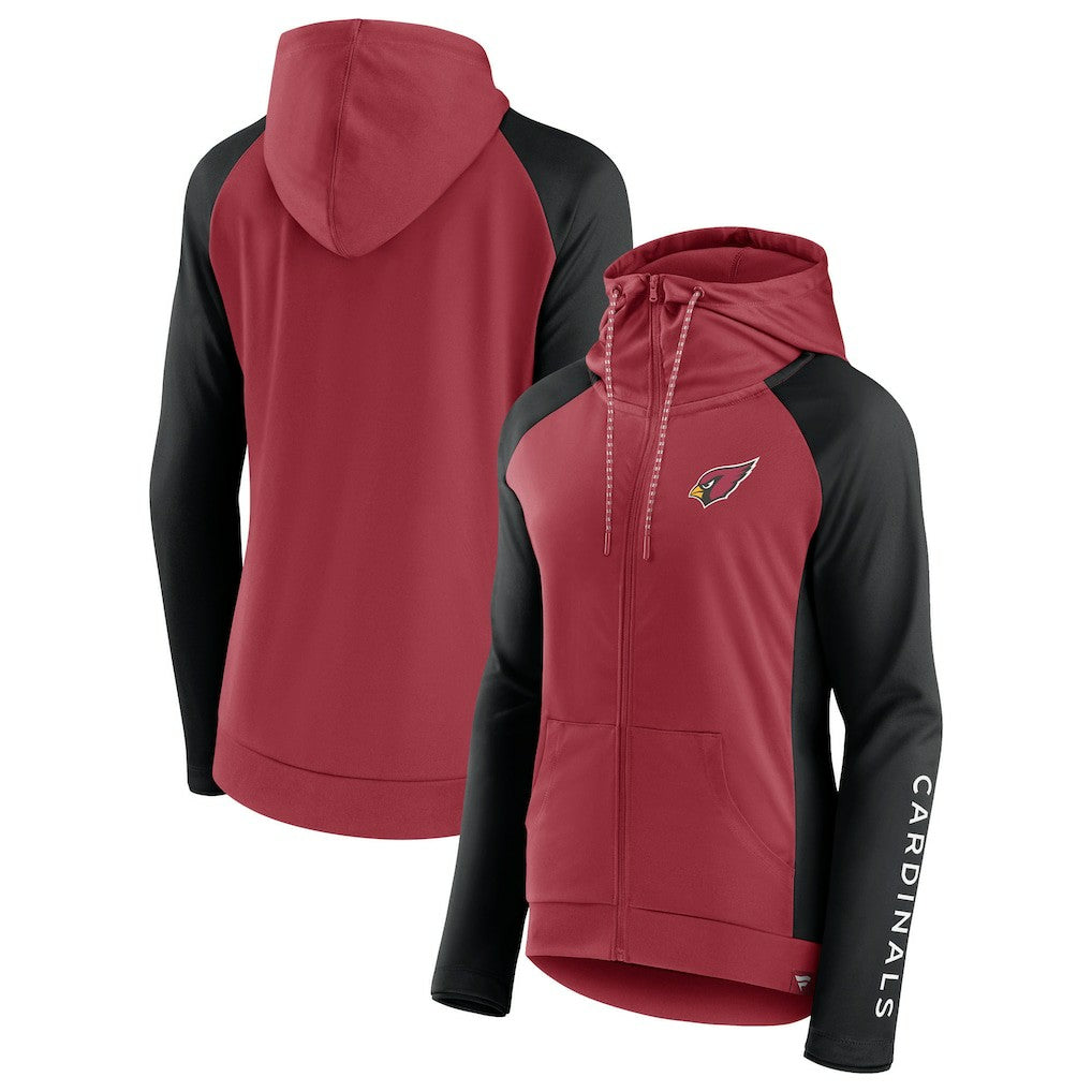 Fanatics Arizona Cardinals Women's End Around Lightweight Raglan Full-Zip Hoodie Jacket Cardinal/Black