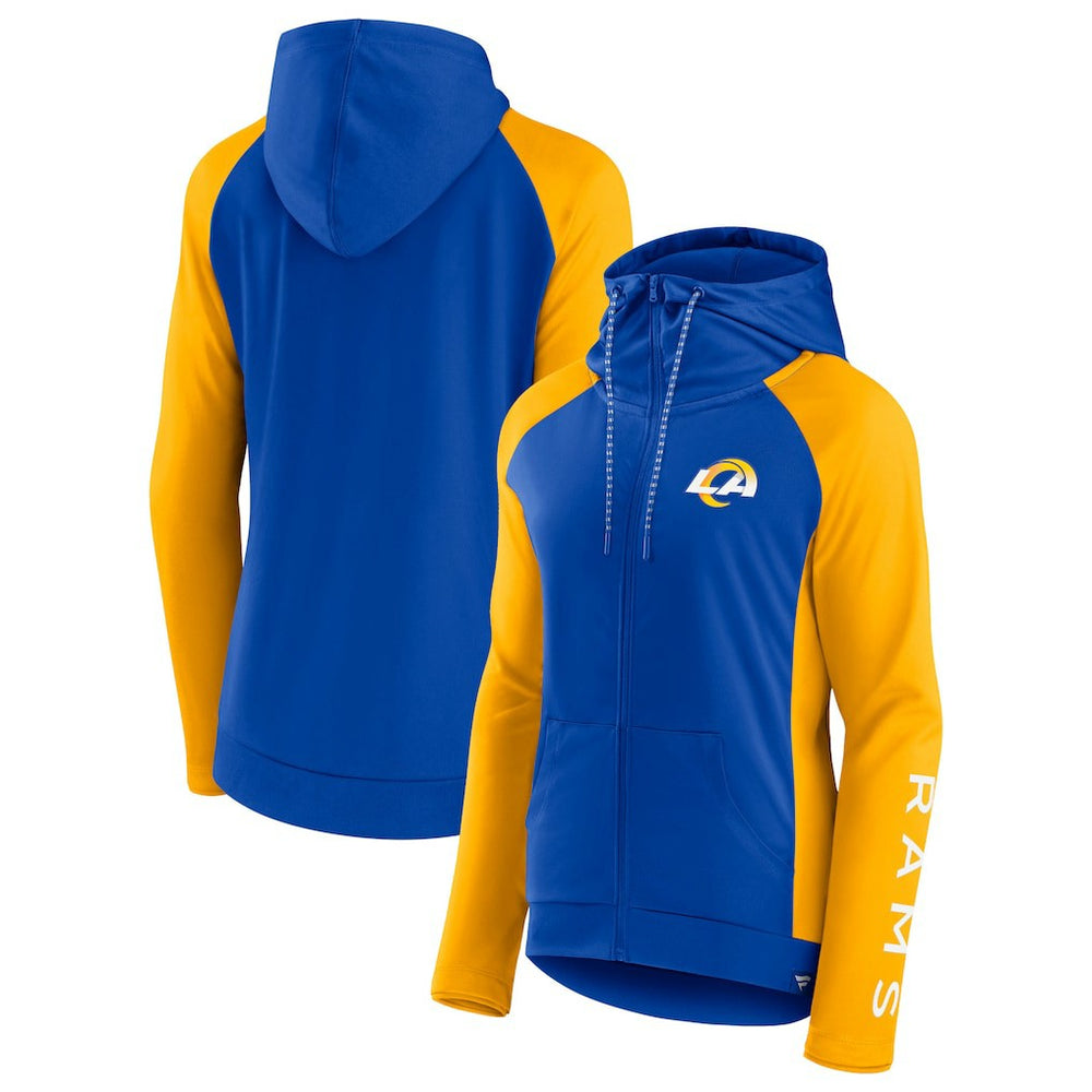 Fanatics Los Angeles Rams Women's End Around Lightweight Raglan Full-Zip Hoodie Jacket Royal/Gold