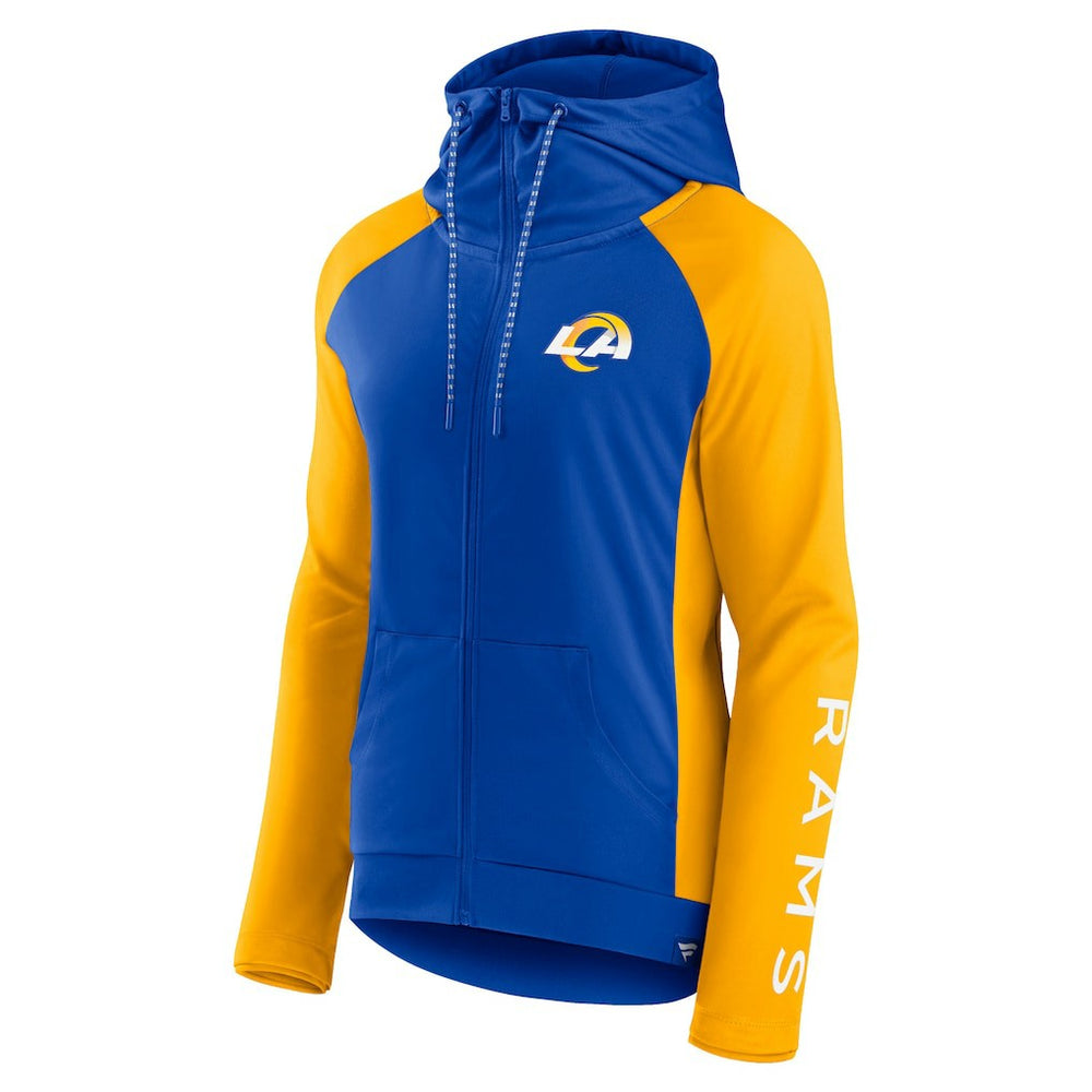 Fanatics Los Angeles Rams Women's End Around Lightweight Raglan Full-Zip Hoodie Jacket Royal/Gold