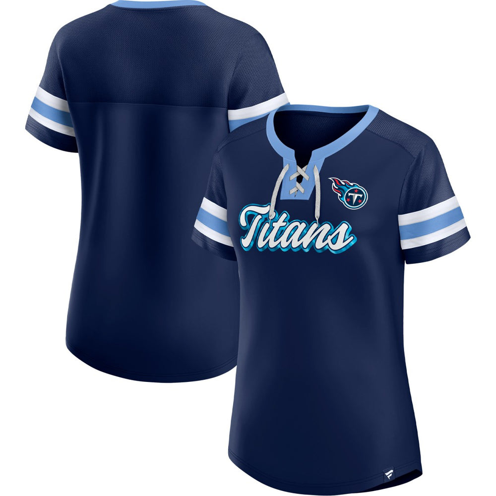 Fanatics Tennessee Titans Women's Original State Lace-Up T-Shirt Navy