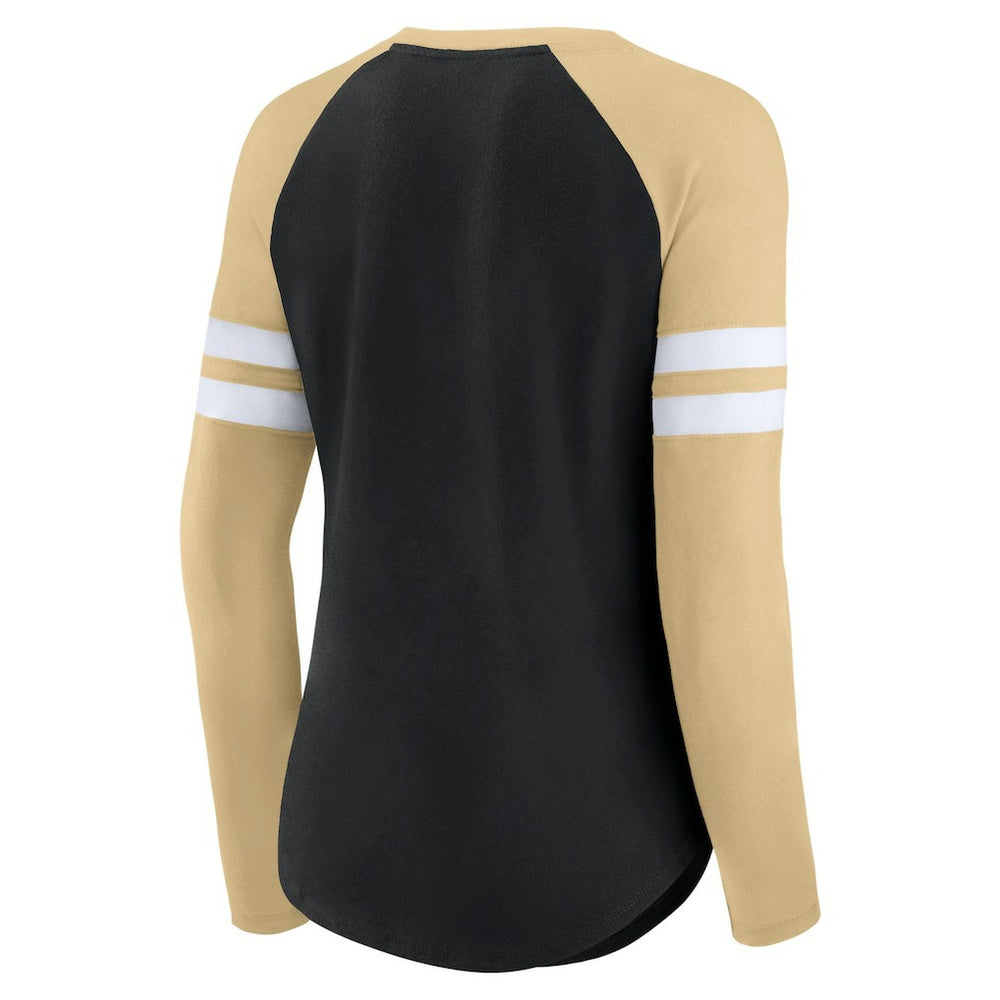 Fanatics New Orleans Saints Women's True to Form Raglan Lace-Up V-Neck Long Sleeve T-Shirt Black/Gold