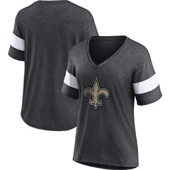 Fanatics New Orleans Saints Women's Distressed Team Tri-Blend V-Neck T-Shirt Heathered Charcoal/White