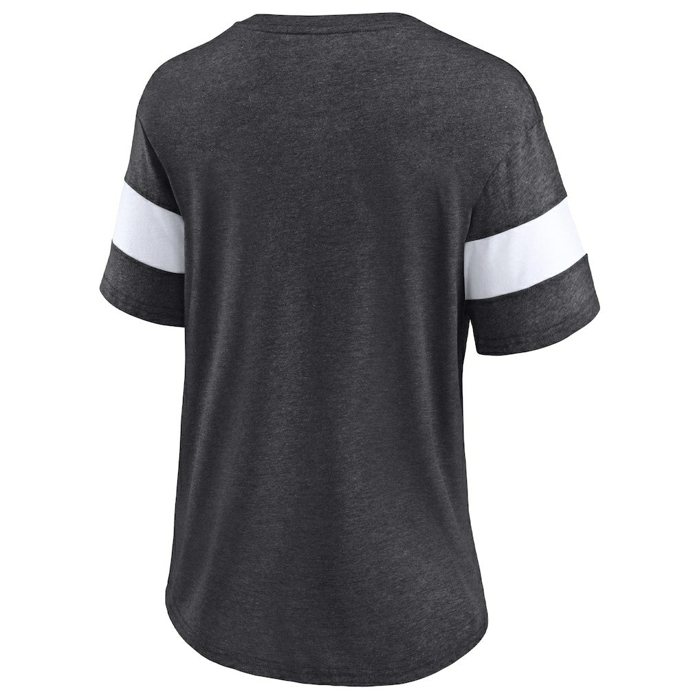 Fanatics New Orleans Saints Women's Distressed Team Tri-Blend V-Neck T-Shirt Heathered Charcoal/White