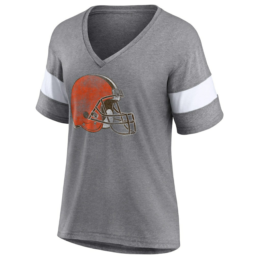 Fanatics Cleveland Browns Women's Distressed Team Tri-Blend V-Neck T-Shirt Heathered Gray/White