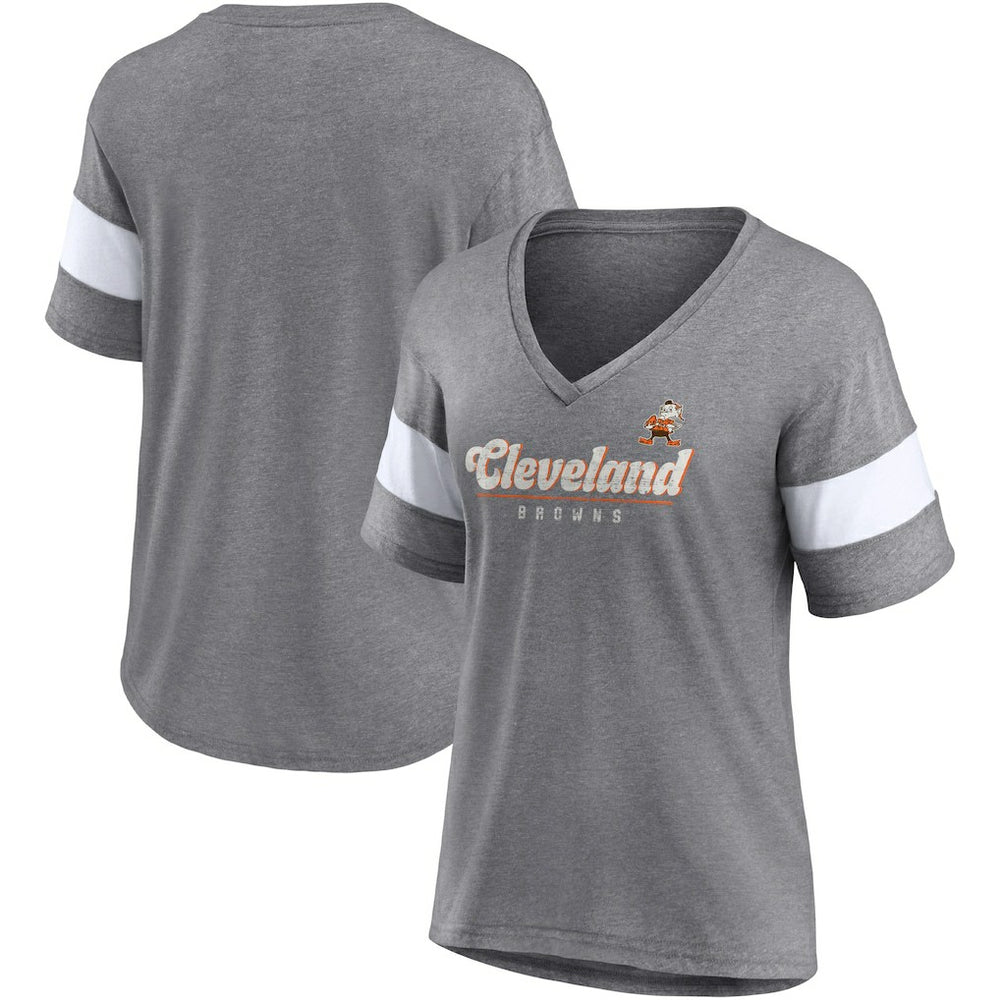 Fanatics Cleveland Browns Women's Give It All Half-Sleeve Tri-Blend V-Neck T-Shirt Heather Gray