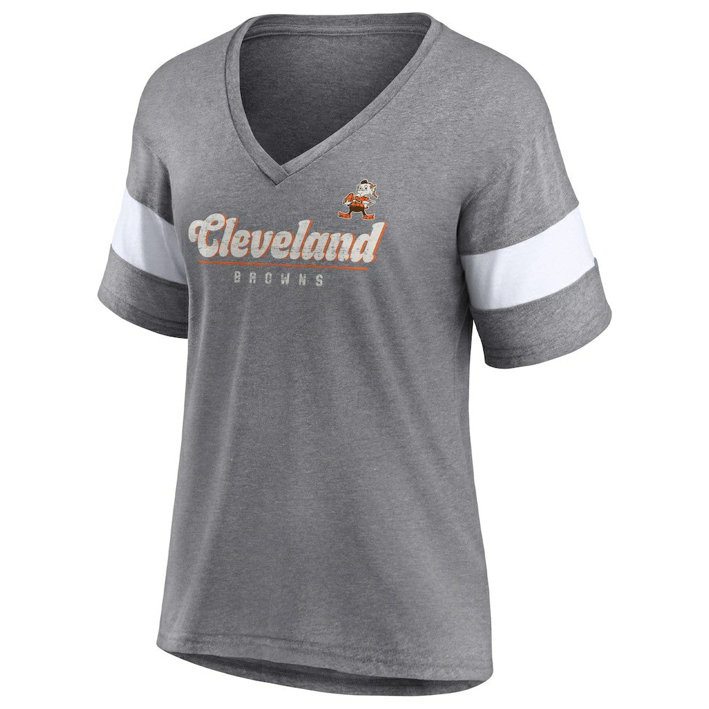 Fanatics Cleveland Browns Women's Give It All Half-Sleeve Tri-Blend V-Neck T-Shirt Heather Gray
