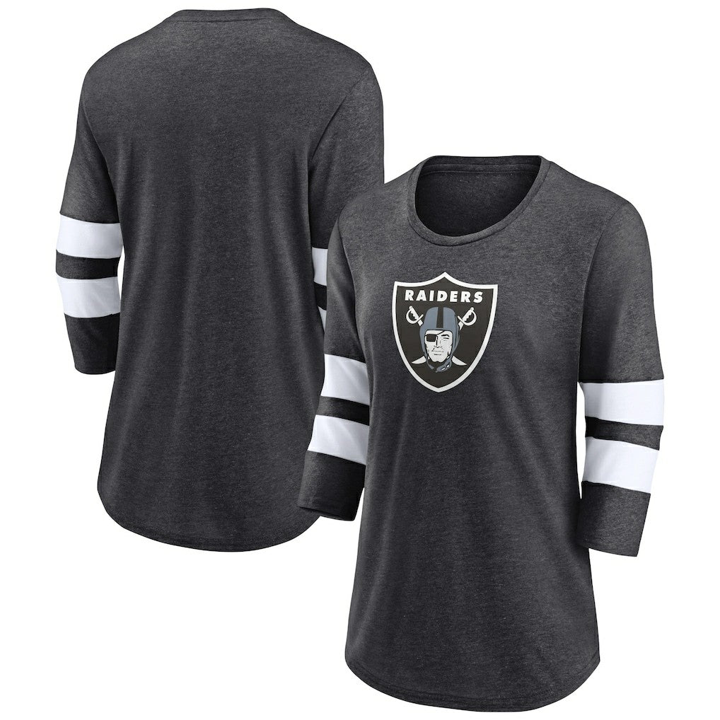 Fanatics Las Vegas Raiders Women's Primary Logo 3/4 Sleeve Scoop Neck T-Shirt Heathered Charcoal