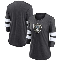 Fanatics Las Vegas Raiders Women's Primary Logo 3/4 Sleeve Scoop Neck T-Shirt Heathered Charcoal