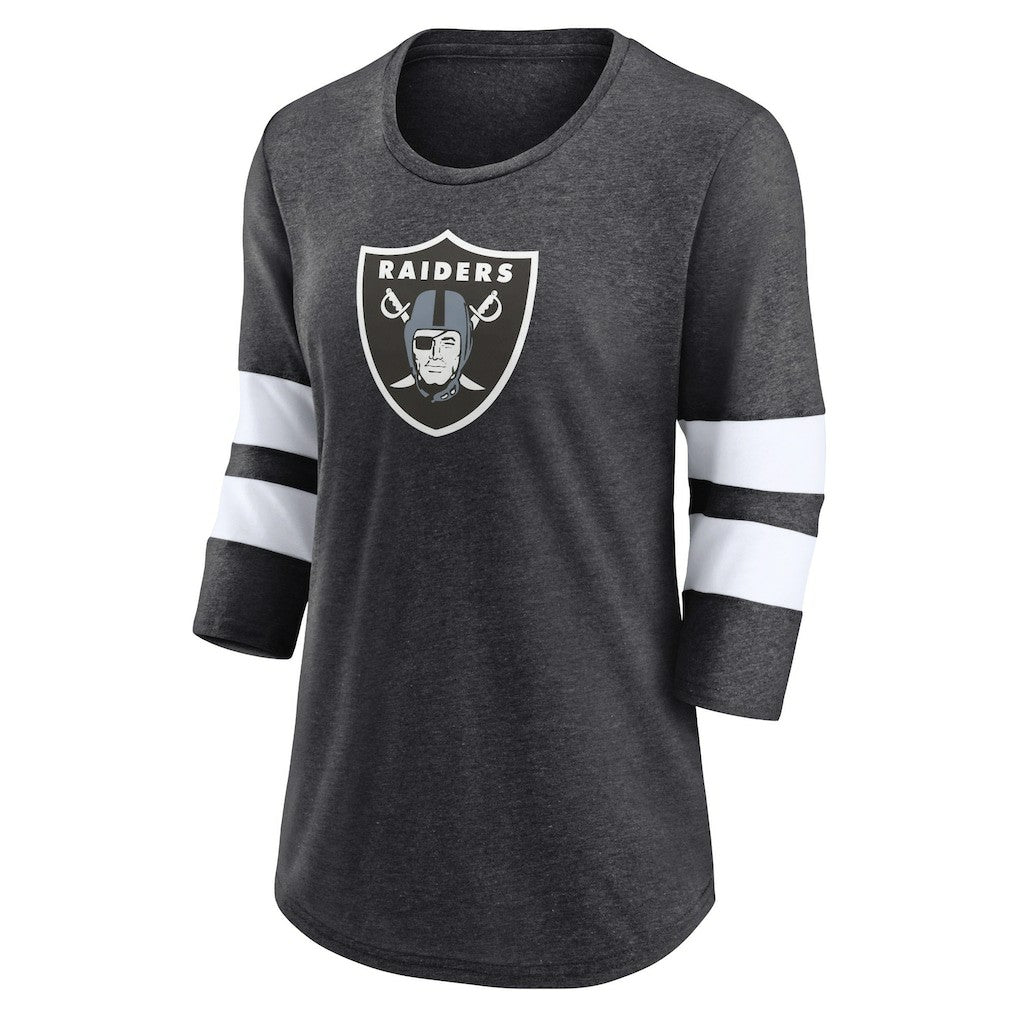 Fanatics Las Vegas Raiders Women's Primary Logo 3/4 Sleeve Scoop Neck T-Shirt Heathered Charcoal