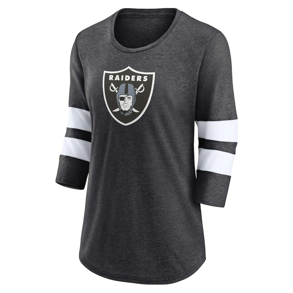 Fanatics Las Vegas Raiders Women's Primary Logo 3/4 Sleeve Scoop Neck T-Shirt Heathered Charcoal