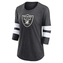 Fanatics Las Vegas Raiders Women's Primary Logo 3/4 Sleeve Scoop Neck T-Shirt Heathered Charcoal