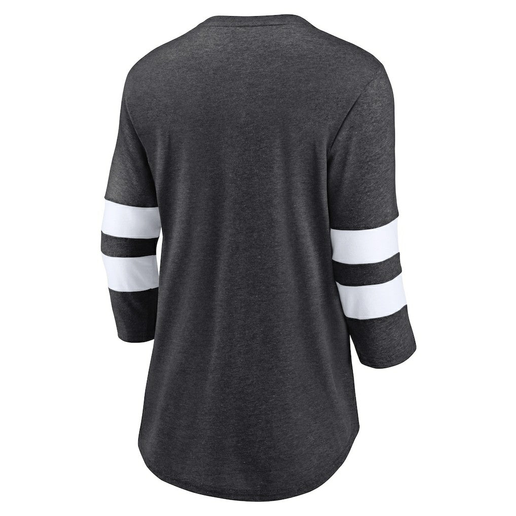 Fanatics Las Vegas Raiders Women's Primary Logo 3/4 Sleeve Scoop Neck T-Shirt Heathered Charcoal