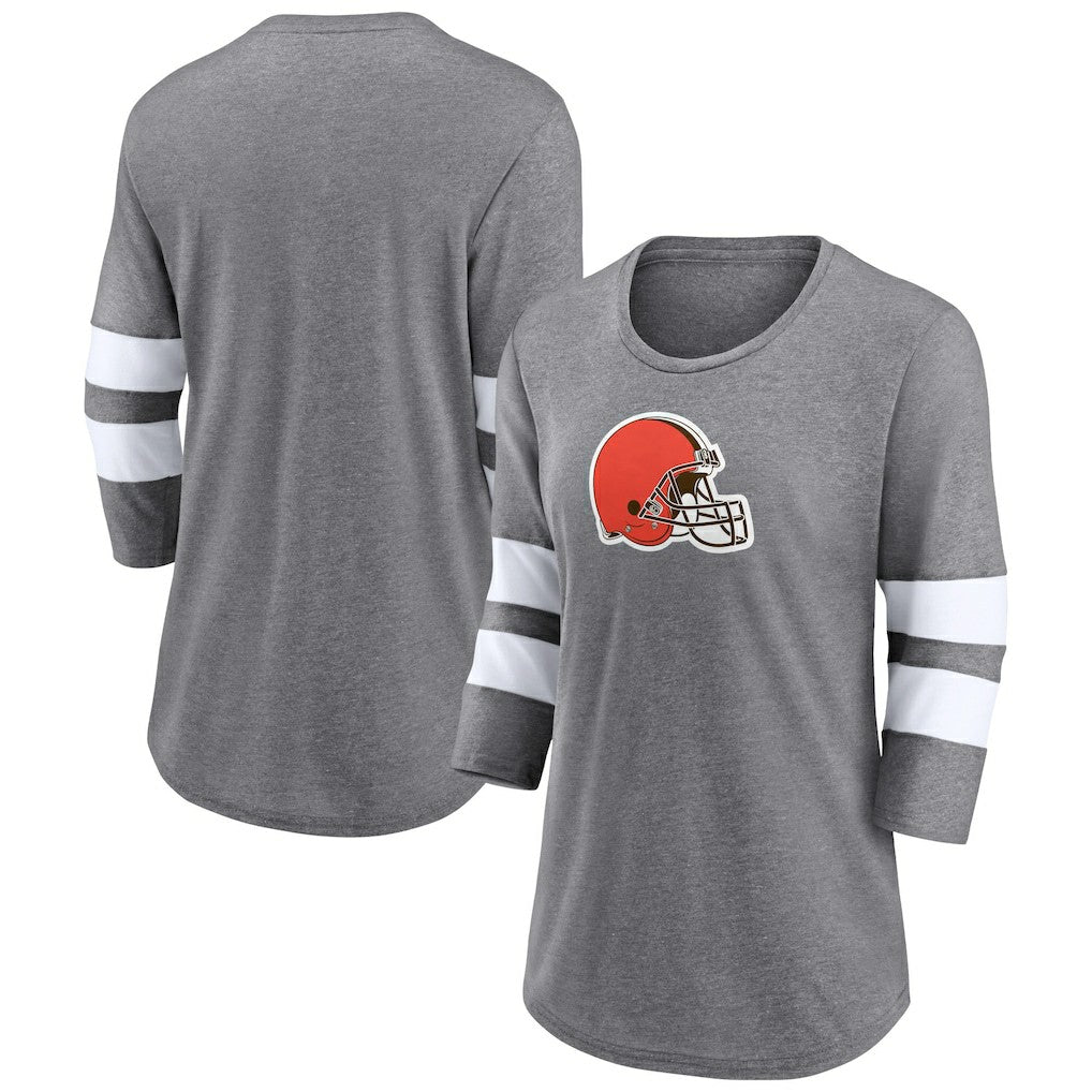 Fanatics Cleveland Browns Women's Primary Logo 3/4 Sleeve Scoop Neck T-Shirt Heathered Gray