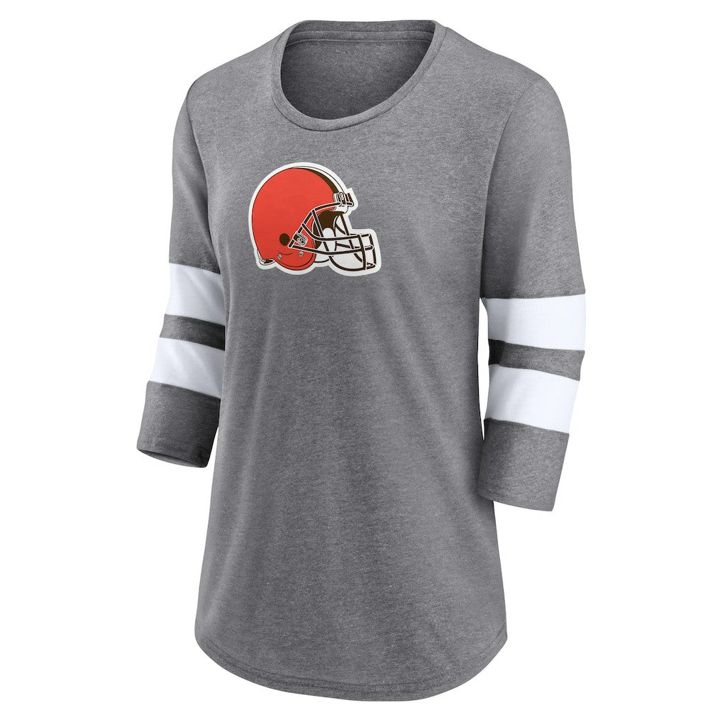 Fanatics Cleveland Browns Women's Primary Logo 3/4 Sleeve Scoop Neck T-Shirt Heathered Gray