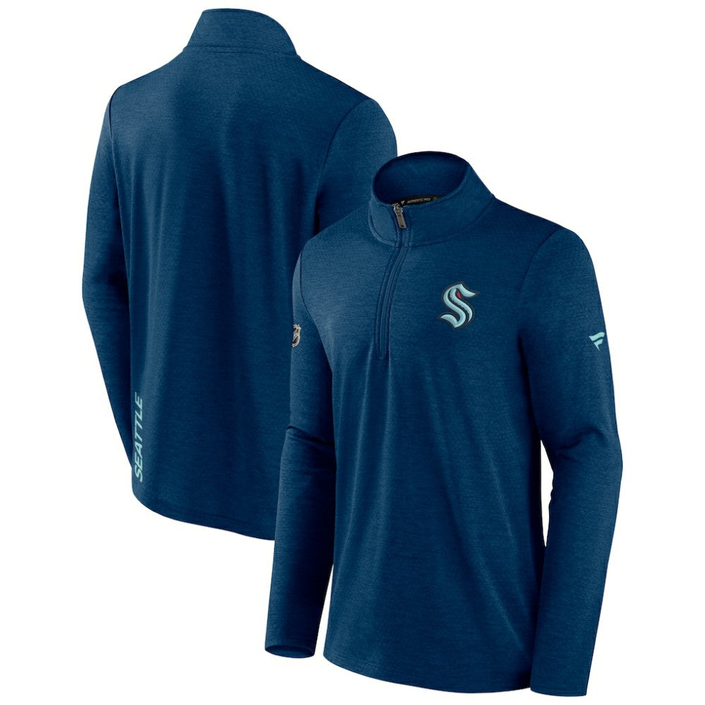 Seattle Kraken Fanatics Authentic Pro Rink Quartet-Zip Jacket - Heather Deep Sea Blue - NHL 4501543