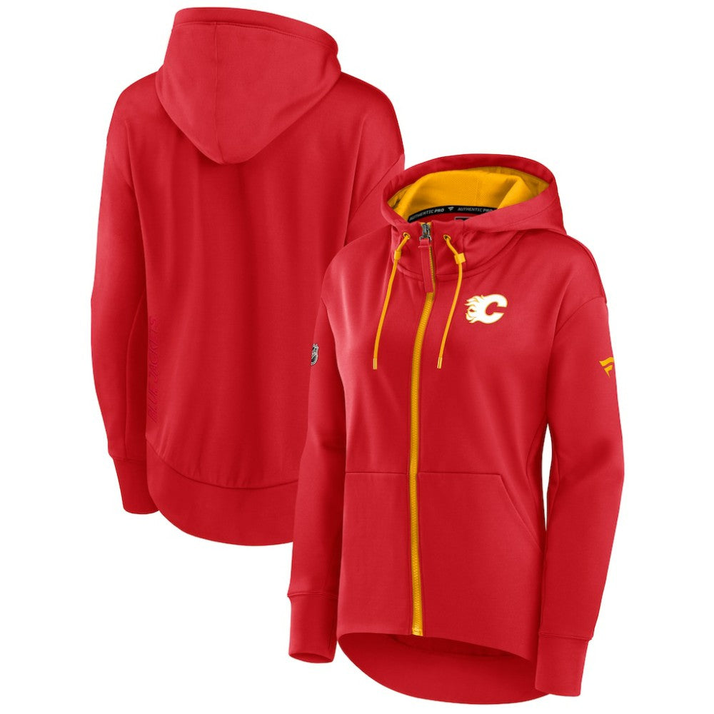 Calgary Flames Fanatics Women's Authentic Pro Rink Full-Zip Hoodie - Red - NHL 4502282