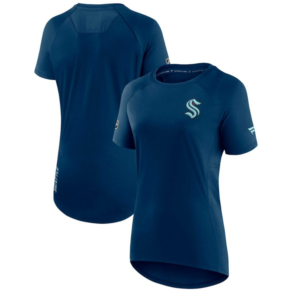 Seattle Kraken Fanatics Women's Authentic Pro Rink Raglan Tech T-Shirt - Deep Sea Blue - NHL 4502313