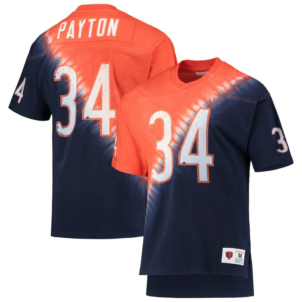 Mitchell & Ness Walter Payton Chicago Bears Retired Player Name & Number Diagonal Tie-Dye V-Neck T-Shirt Orange/Navy