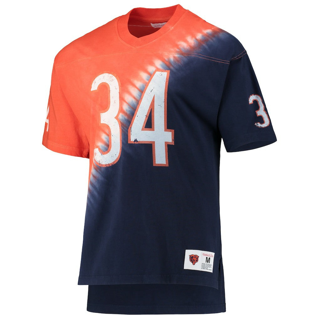 Mitchell & Ness Walter Payton Chicago Bears Retired Player Name & Number Diagonal Tie-Dye V-Neck T-Shirt Orange/Navy