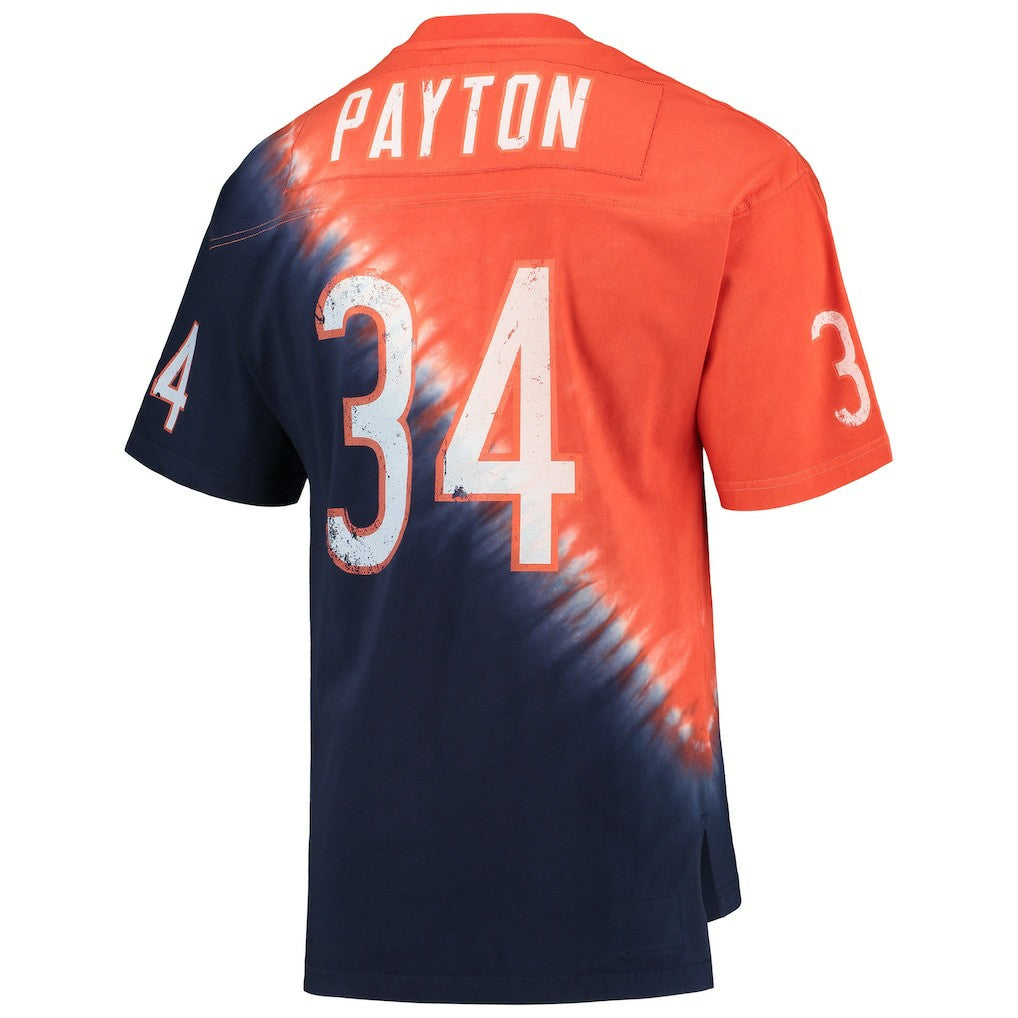 Mitchell & Ness Walter Payton Chicago Bears Retired Player Name & Number Diagonal Tie-Dye V-Neck T-Shirt Orange/Navy