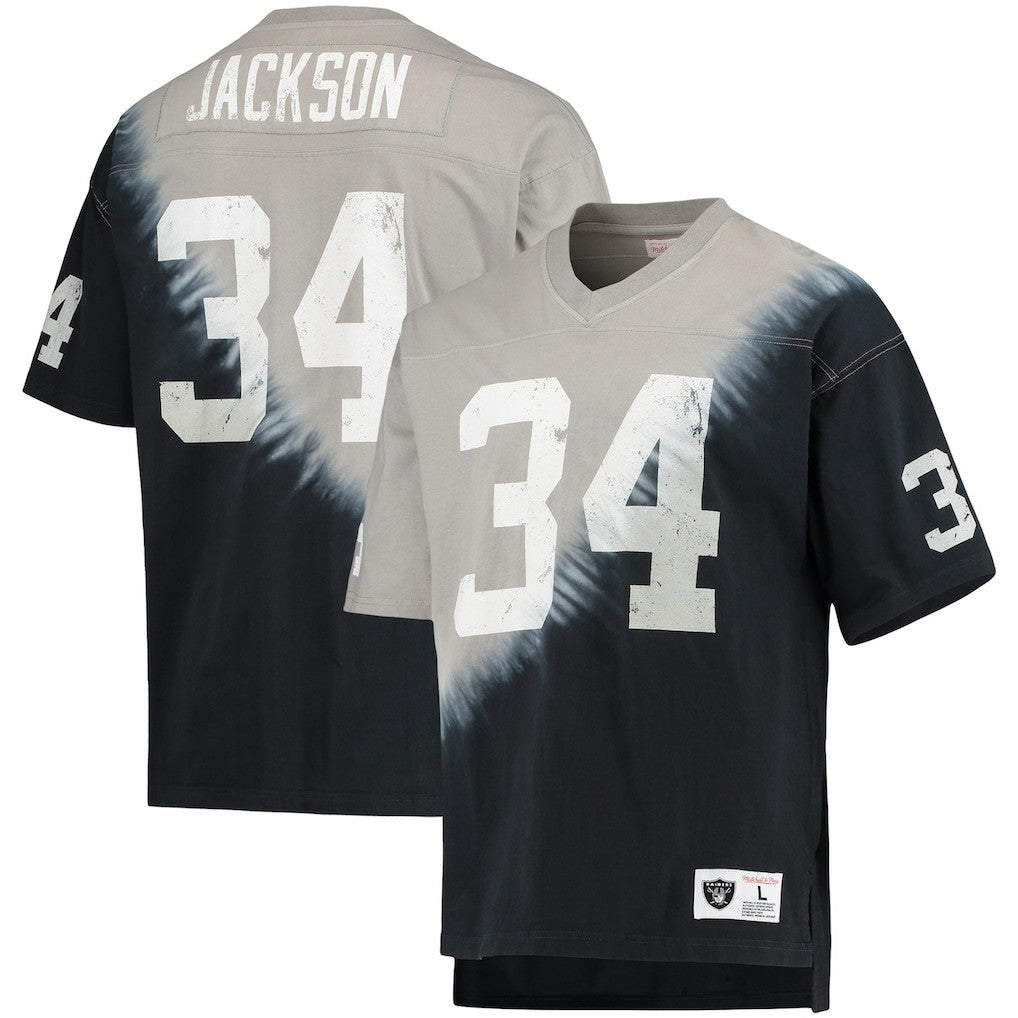 Mitchell & Ness Bo Jackson Las Vegas Raiders Retired Player Name & Number Diagonal Tie-Dye V-Neck T-Shirt Black/Silver