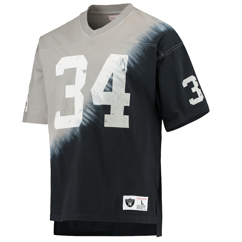 Mitchell & Ness Bo Jackson Las Vegas Raiders Retired Player Name & Number Diagonal Tie-Dye V-Neck T-Shirt Black/Silver