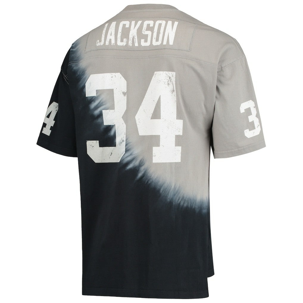 Mitchell & Ness Bo Jackson Las Vegas Raiders Retired Player Name & Number Diagonal Tie-Dye V-Neck T-Shirt Black/Silver