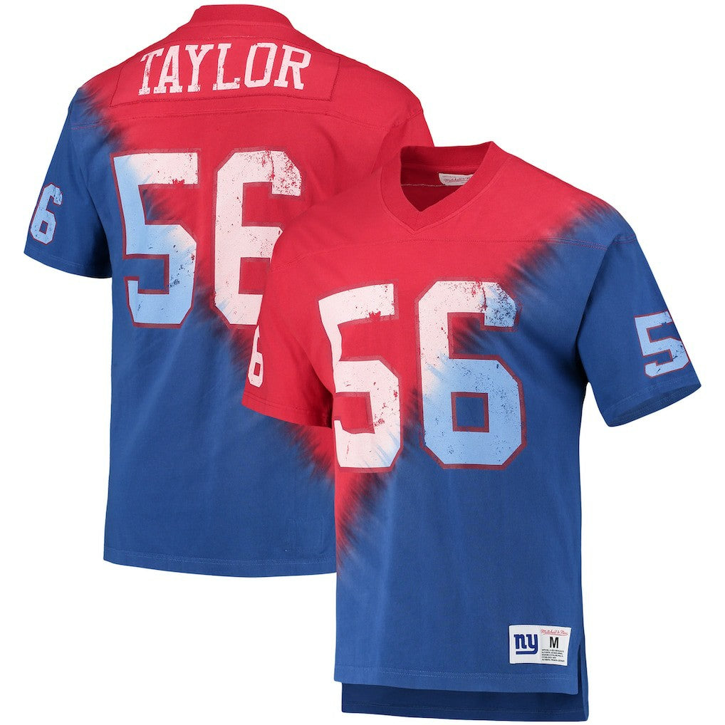 Mitchell & Ness Lawrence Taylor New York Giants Retired Player Name & Number Diagonal Tie-Dye V-Neck T-Shirt Red/Royal