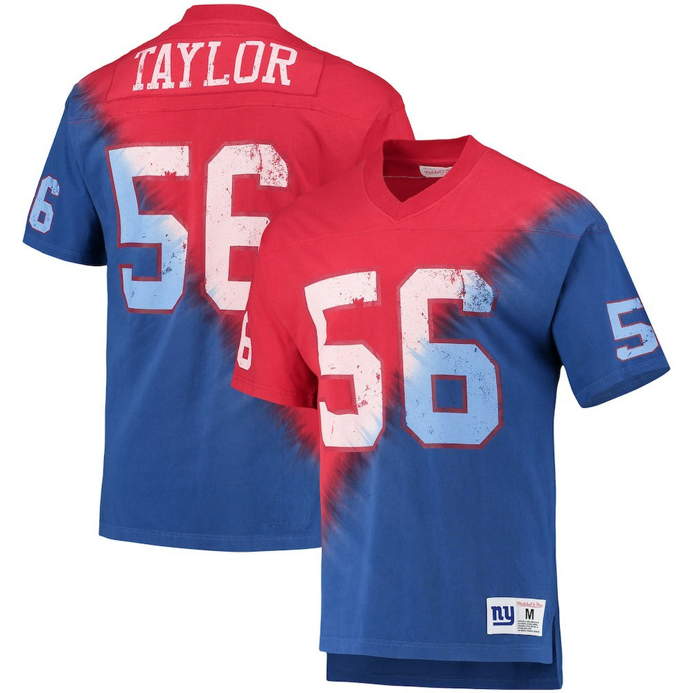 Mitchell & Ness Lawrence Taylor New York Giants Retired Player Name & Number Diagonal Tie-Dye V-Neck T-Shirt Red/Royal