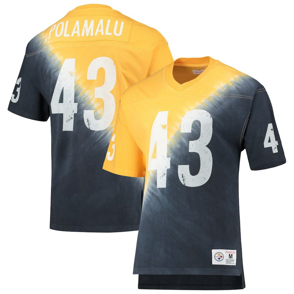 Mitchell & Ness Troy Polamalu Pittsburgh Steelers Retired Player Name & Number Diagonal Tie-Dye V-Neck T-Shirt Gold/Black