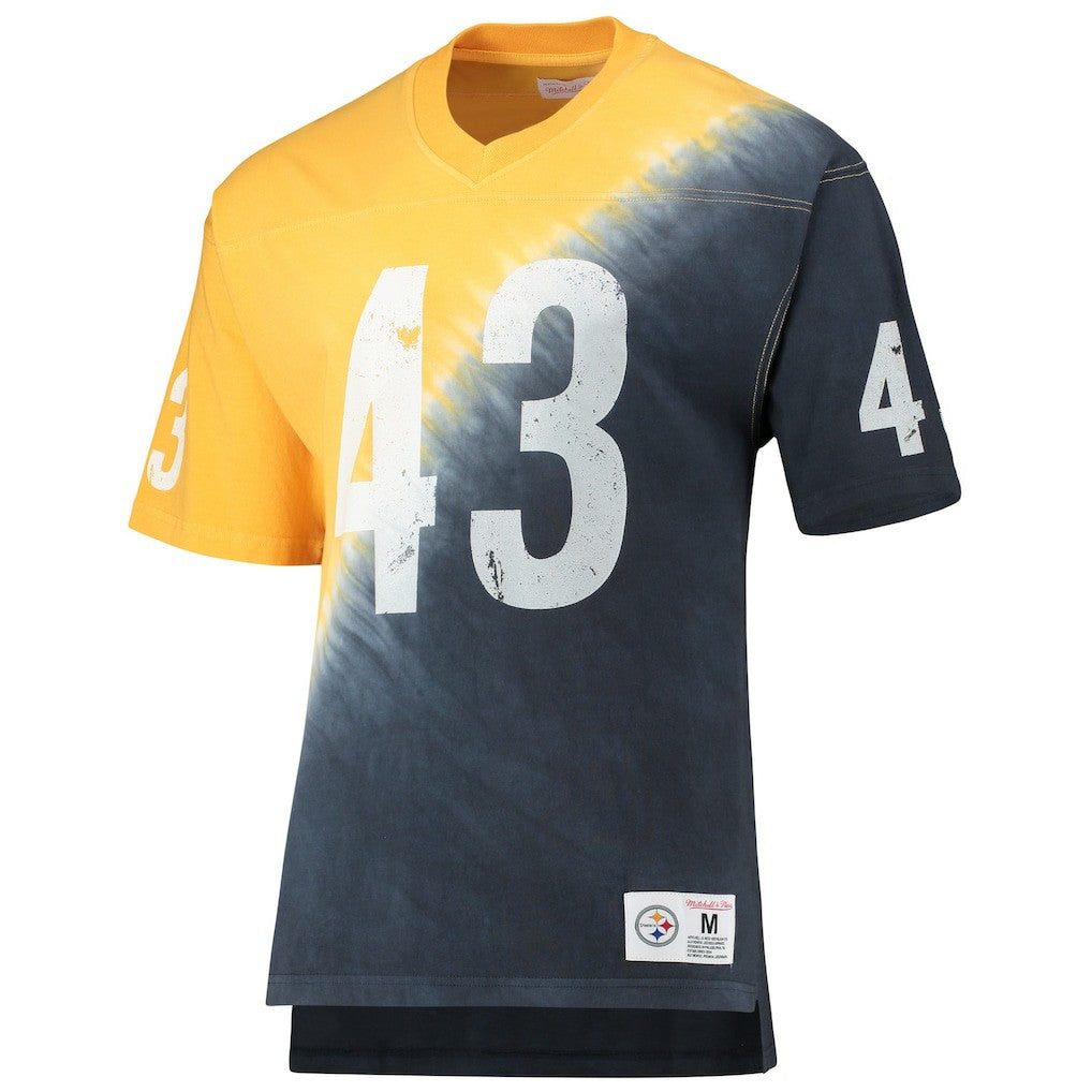 Mitchell & Ness Troy Polamalu Pittsburgh Steelers Retired Player Name & Number Diagonal Tie-Dye V-Neck T-Shirt Gold/Black